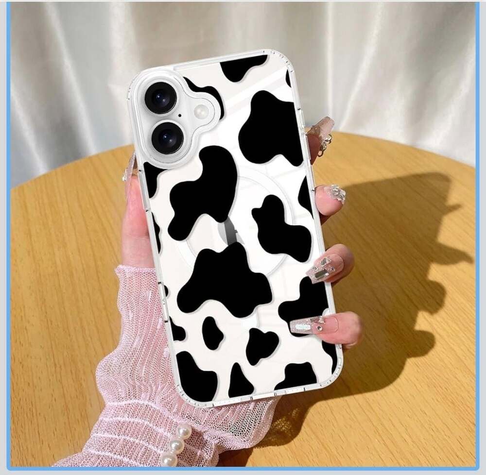 KANGHAR Magnetic Cow Print Case for iPhone - Cute Clear MagSafe Pattern Soft TPU